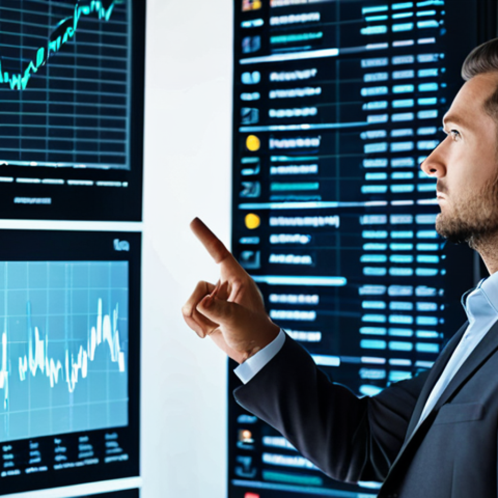 A focused professional compliance expert, fully clothed in a modest business suit, observing intricate data visualizations on a large, glowing holographic screen within a sleek, modern office setting. The screen displays complex regulatory data patterns and AI-driven risk analyses, indicating proactive insight. The expert is gesturing towards the data with a natural pose, showcasing engagement and understanding. The environment is clean, brightly lit, and equipped with state-of-the-art technology, symbolizing transparency and efficiency. Perfect anatomy, correct proportions, natural pose, well-formed hands, proper finger count. safe for work, appropriate content, fully clothed, professional, high-quality, professional photography, realistic rendering, sharp focus.