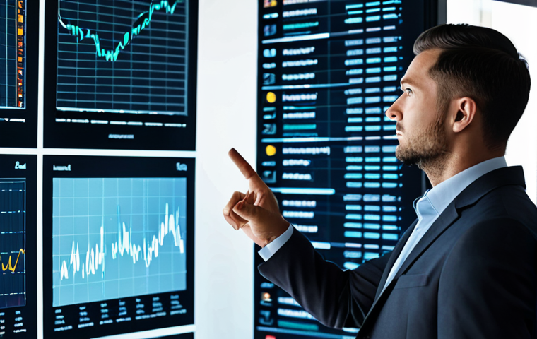 A focused professional compliance expert, fully clothed in a modest business suit, observing intricate data visualizations on a large, glowing holographic screen within a sleek, modern office setting. The screen displays complex regulatory data patterns and AI-driven risk analyses, indicating proactive insight. The expert is gesturing towards the data with a natural pose, showcasing engagement and understanding. The environment is clean, brightly lit, and equipped with state-of-the-art technology, symbolizing transparency and efficiency. Perfect anatomy, correct proportions, natural pose, well-formed hands, proper finger count. safe for work, appropriate content, fully clothed, professional, high-quality, professional photography, realistic rendering, sharp focus.